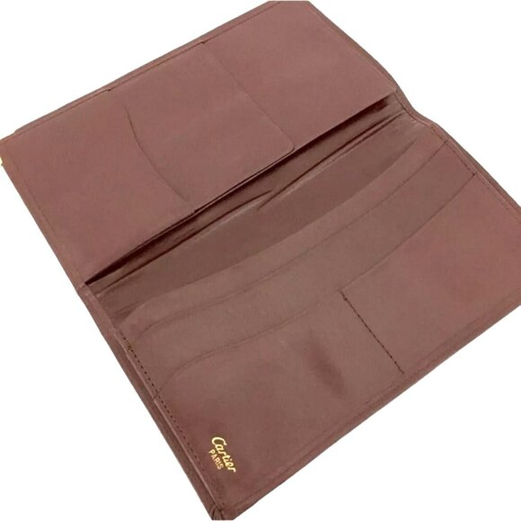 CARTIER: Burgundy, Leather & "Double C" Logo Long Checkbook Wallet #058 - Picture 3 of 6